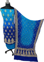 Blue Banarasi Bandhani Georgette Meenakari Rai Bandhej Three Piece Suit Festive