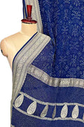 Blue Banarasi Bandhani Pure Georgette Neemzari Saree