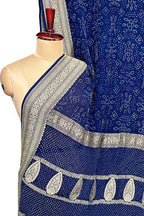 Blue Banarasi Bandhani Pure Georgette Neemzari Saree