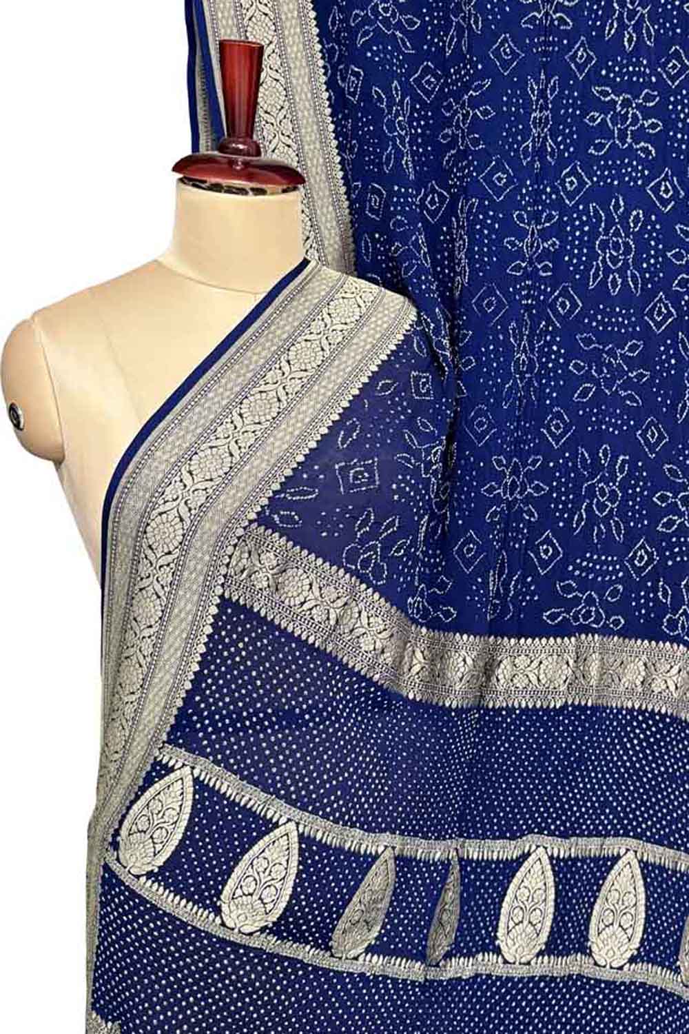 Blue Banarasi Bandhani Pure Georgette Neemzari Saree