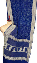 Blue Banarasi Bandhani Pure Georgette Neemzari Saree