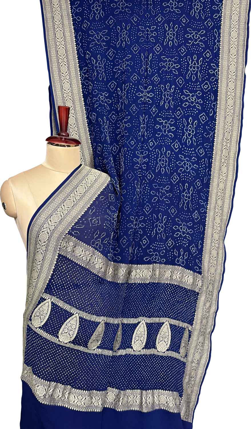 Blue Banarasi Bandhani Pure Georgette Neemzari Saree