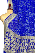 Blue Banarasi Bandhani Pure Georgette Neemzari Saree