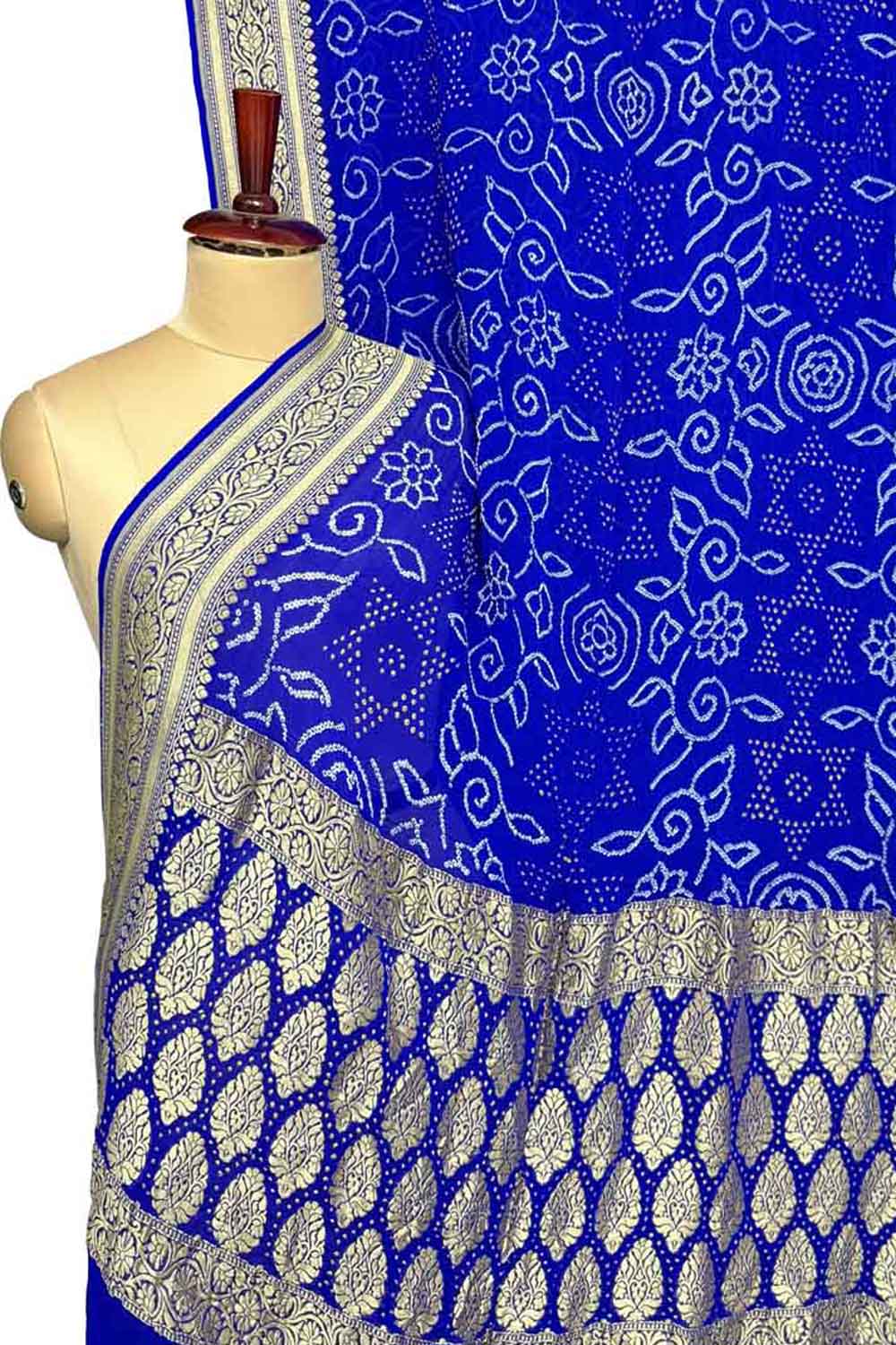 Blue Banarasi Bandhani Pure Georgette Neemzari Saree