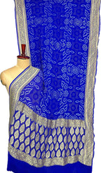Blue Banarasi Bandhani Pure Georgette Neemzari Saree