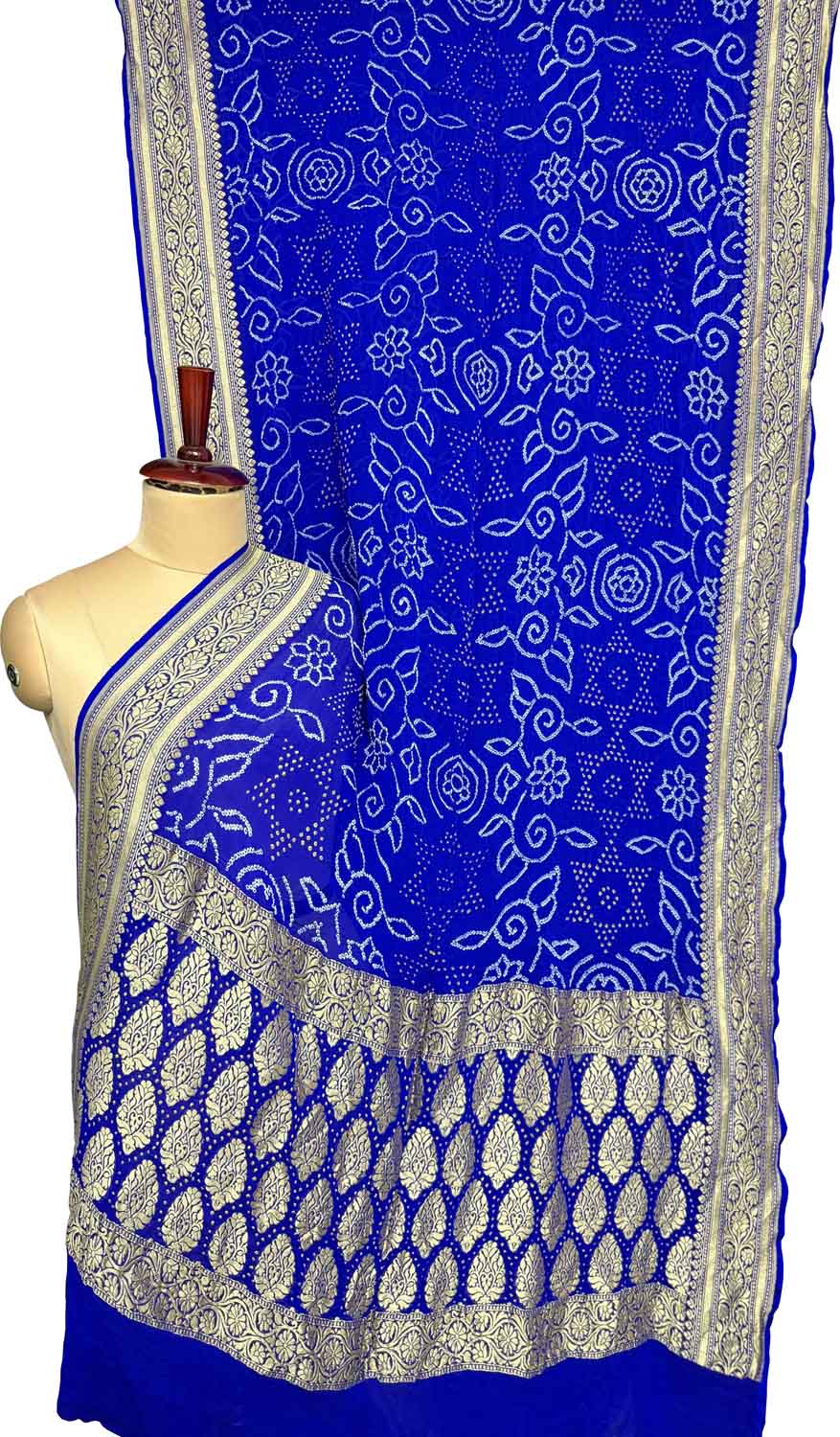 Blue Banarasi Bandhani Pure Georgette Neemzari Saree
