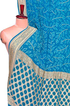 Blue Banarasi Bandhani Pure Georgette Neemzari Saree