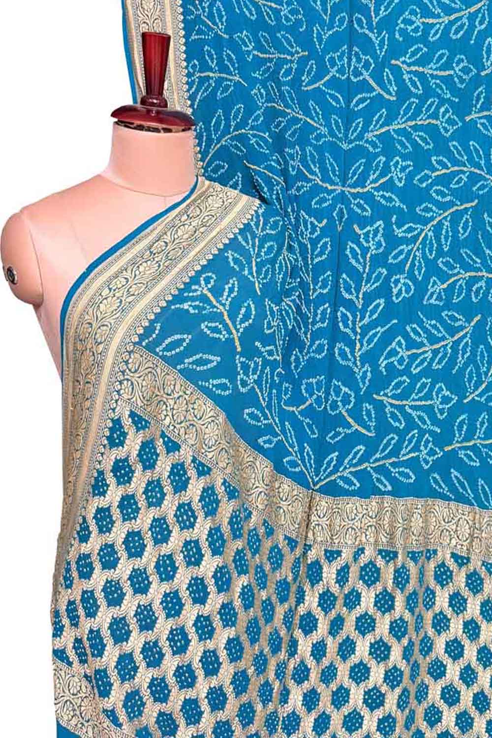 Blue Banarasi Bandhani Pure Georgette Neemzari Saree