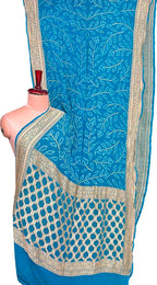 Blue Banarasi Bandhani Pure Georgette Neemzari Saree