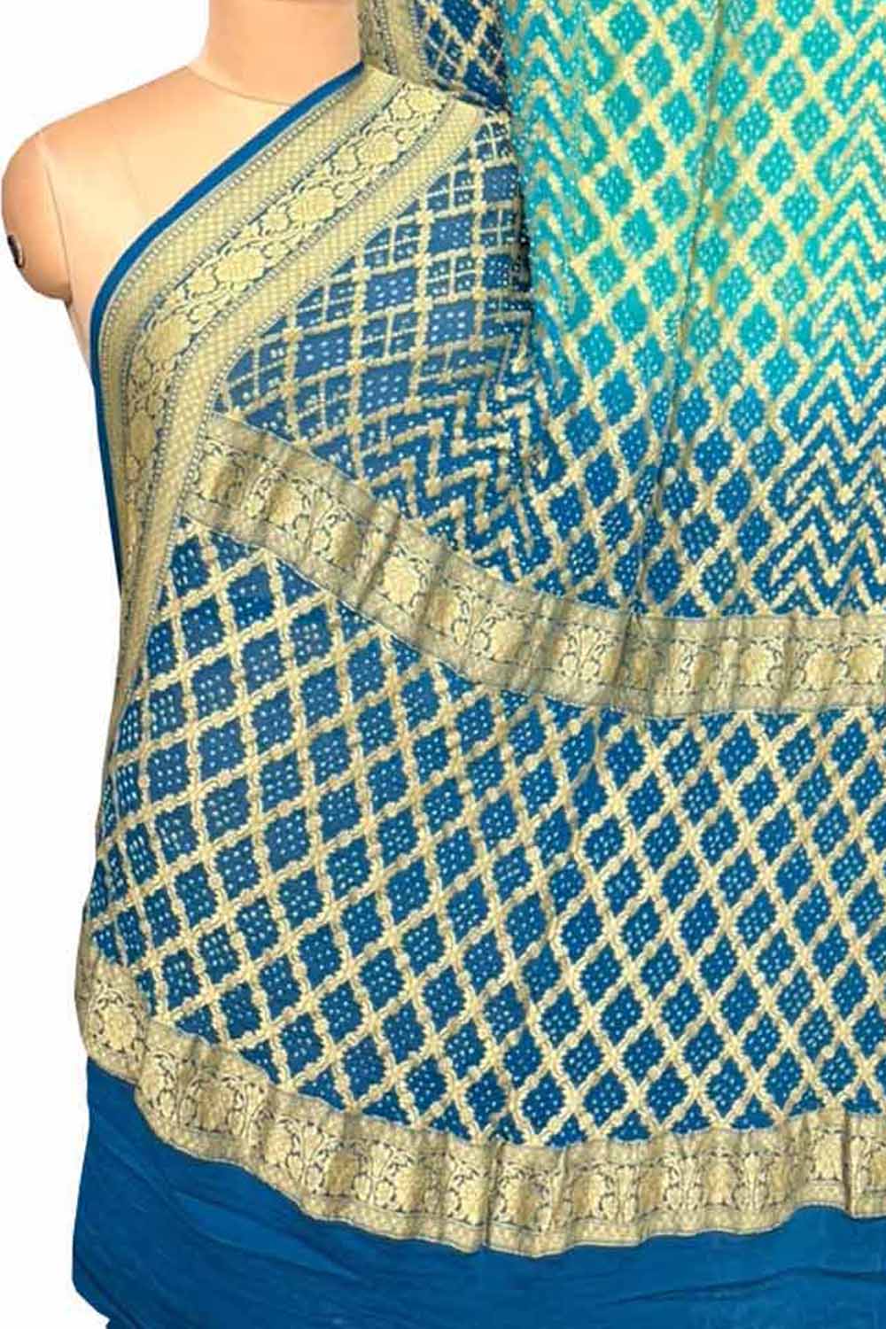 Blue Banarasi Bandhani Pure Georgette Saree Neemzari