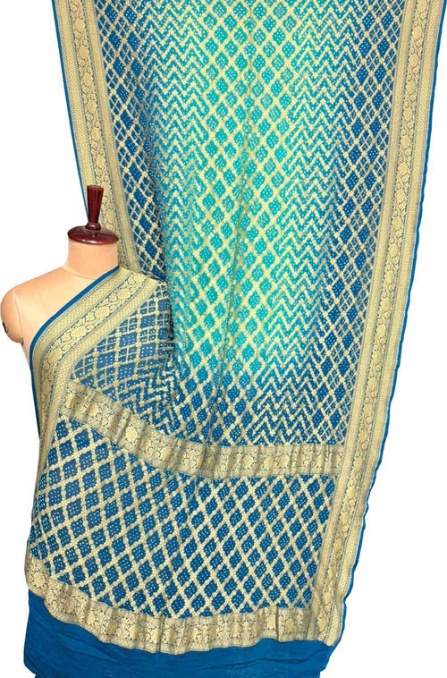 Blue Banarasi Bandhani Pure Georgette Saree Neemzari
