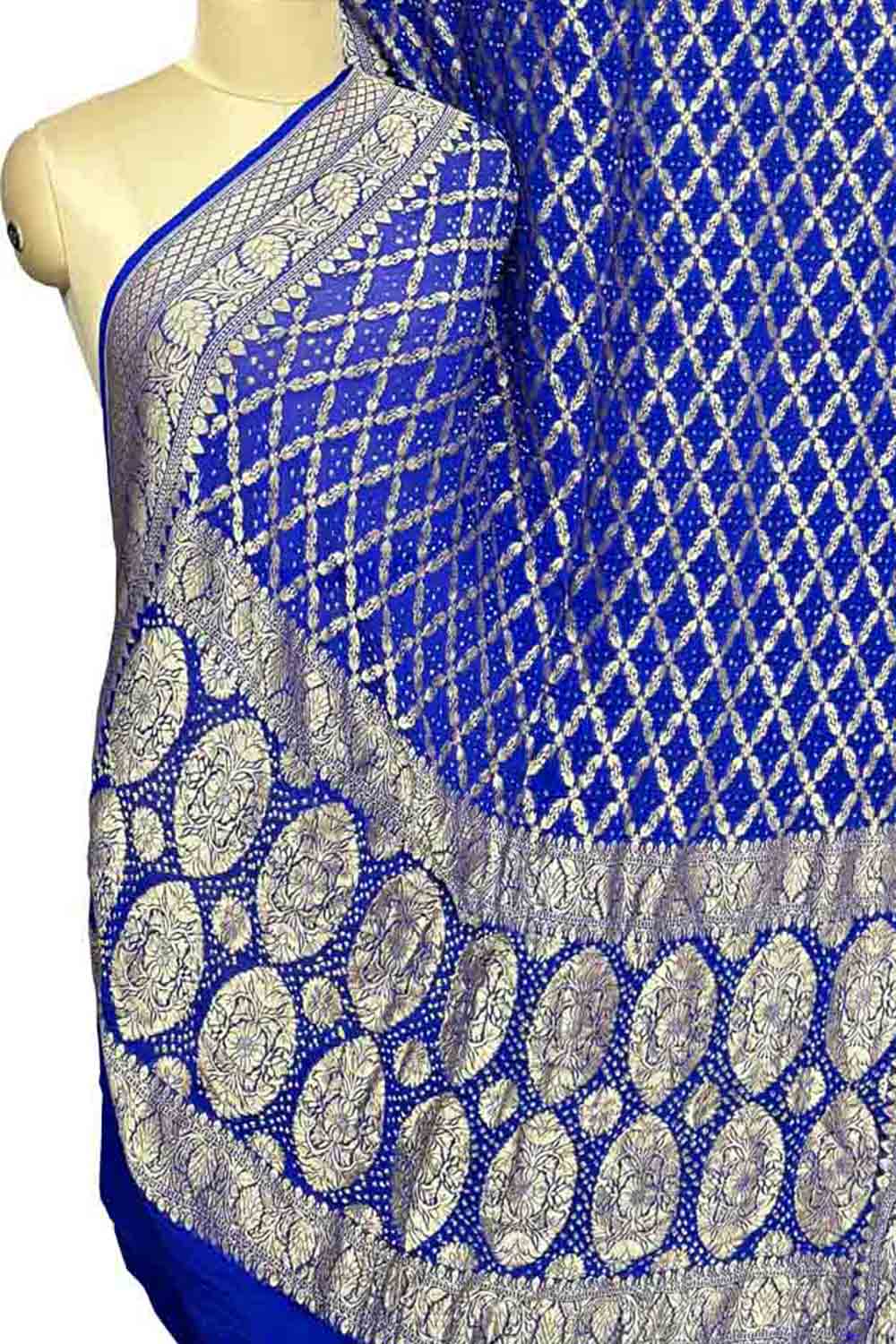 Blue Banarasi Bandhani Pure Georgette Saree Neemzari