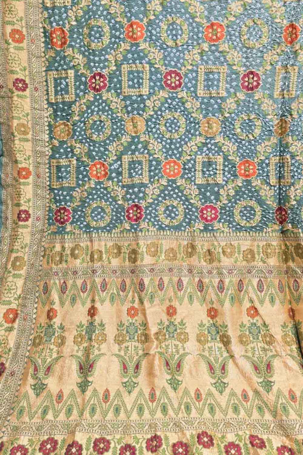 Blue Banarasi Bandhani Pure Georgette Tilfi Zari Saree