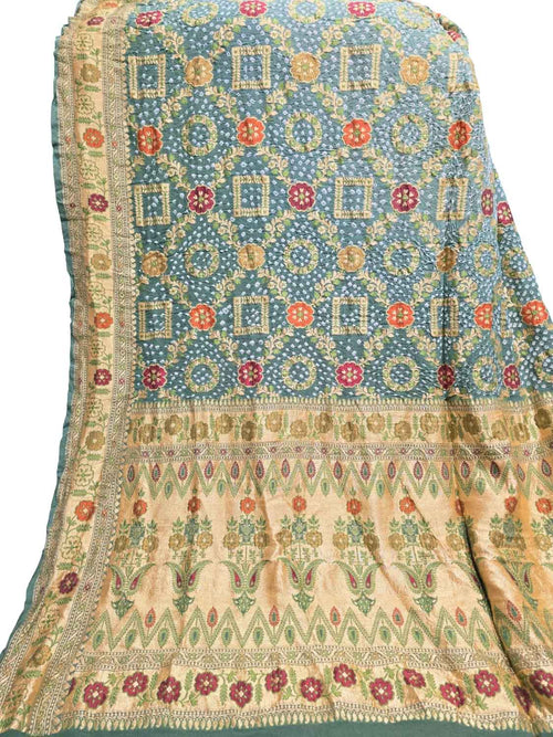 Blue Banarasi Bandhani Pure Georgette Tilfi Zari Saree