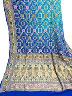 Blue Banarasi Bandhani Pure Georgette Tilfi Zari Saree