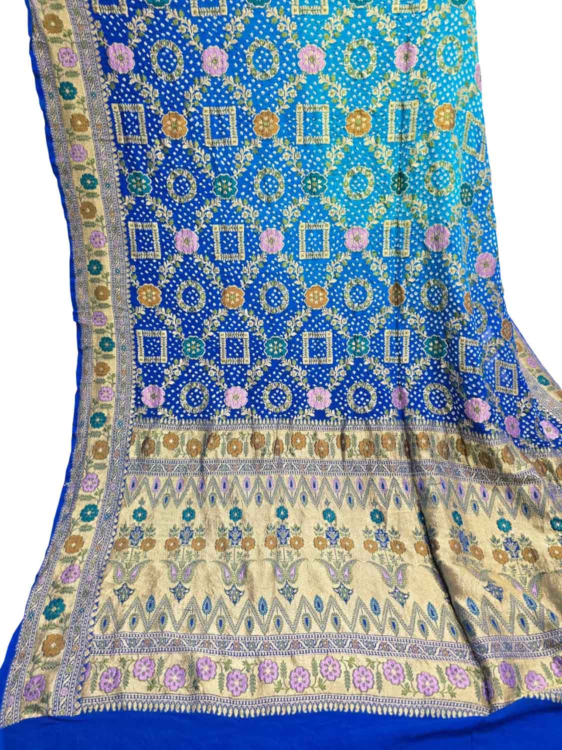 Blue Banarasi Bandhani Pure Georgette Tilfi Zari Saree