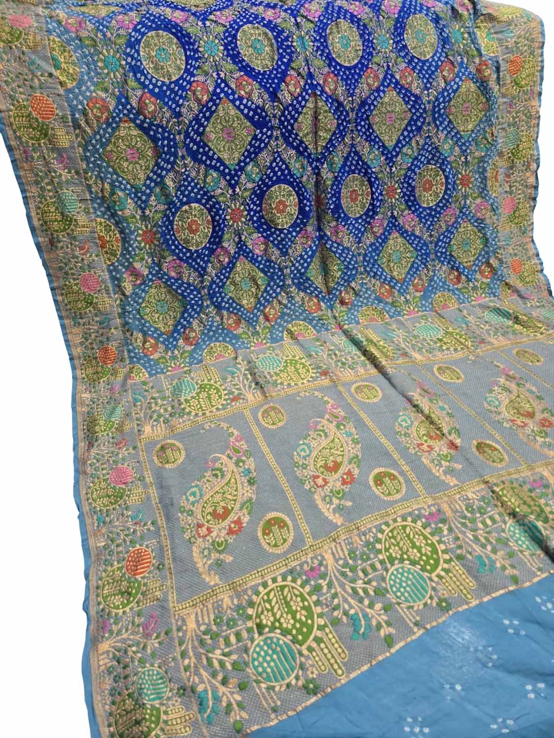 Blue Banarasi Bandhani Pure Georgette Tilfi Zari Saree