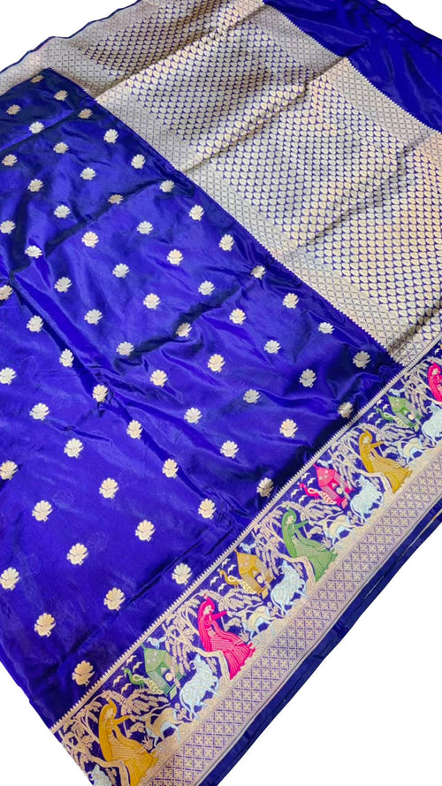 Blue Banarasi Handloom Katan Silk Saree Weave Festive