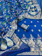 Blue Banarasi Meenakari Katan Silk Suit — Zari Floral Weave, Festive