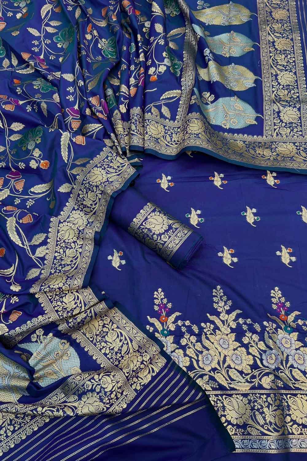 Blue Banarasi Meenakari Katan Silk Suit — Meena Jaal Zari, Wedding