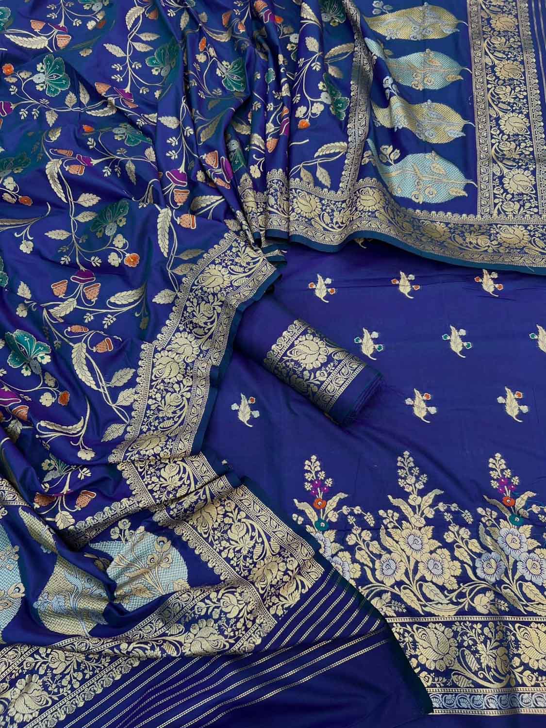 Blue Banarasi Meenakari Katan Silk Suit — Meena Jaal Zari, Wedding