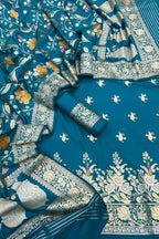 Blue Banarasi Meenakari Katan Silk Suit — Meena Floral Buti, Festive