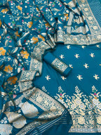 Blue Banarasi Meenakari Katan Silk Suit — Meena Floral Buti, Festive
