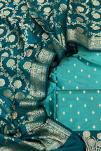 Blue Banarasi Silk Three Piece Unstitched Suit Set