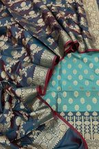 Blue Banarasi Silk Three Piece Unstitched Suit Set