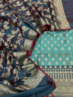 Blue Banarasi Silk Three Piece Unstitched Suit Set