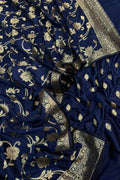 Blue Banarasi Silk Three Piece Unstitched Suit Set