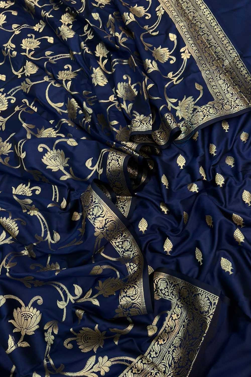 Blue Banarasi Silk Three Piece Unstitched Suit Set