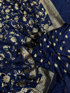 Blue Banarasi Silk Three Piece Unstitched Suit Set