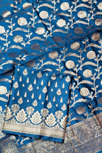 Blue Banarasi Silk Three Piece Unstitched Suit Set