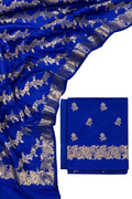 Blue Banarasi Silk Three Piece Unstitched Suit Set