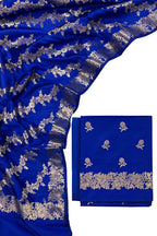 Blue Banarasi Silk Three Piece Unstitched Suit Set