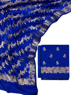 Blue Banarasi Silk Three Piece Unstitched Suit Set