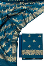 Blue Banarasi Silk Three Piece Unstitched Suit Set