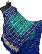 Blue Bandhani Gajji Silk Checks Design Dupatta