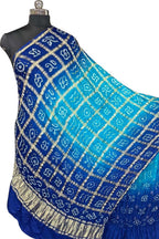 Blue Bandhani Gajji Silk Checks Design Dupatta