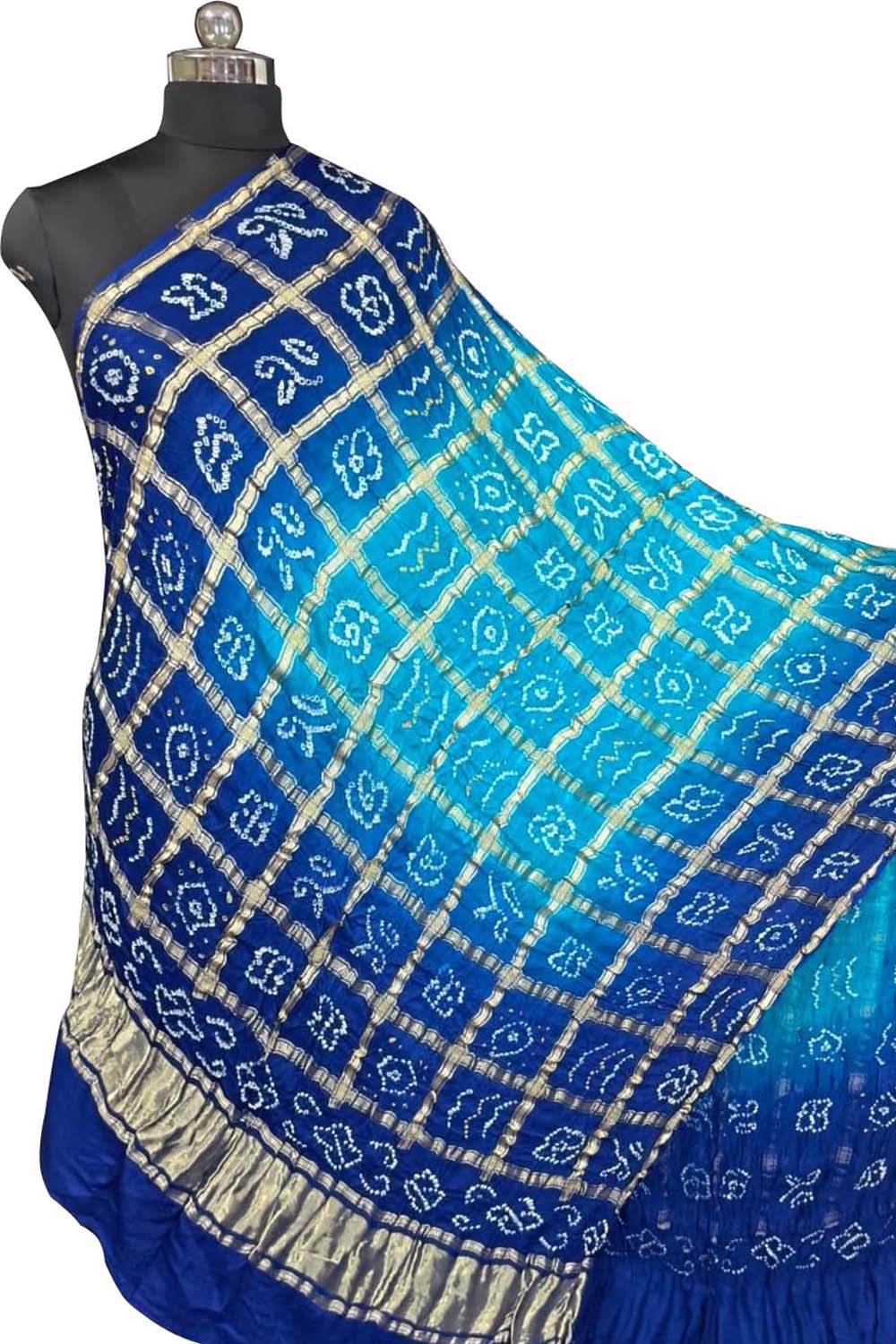 Blue Bandhani Gajji Silk Checks Design Dupatta