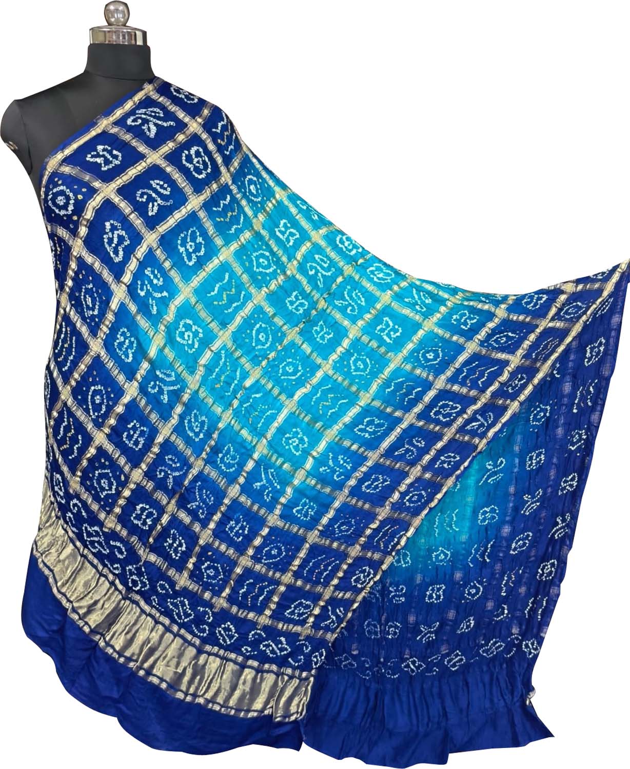 Blue Bandhani Gajji Silk Checks Design Dupatta