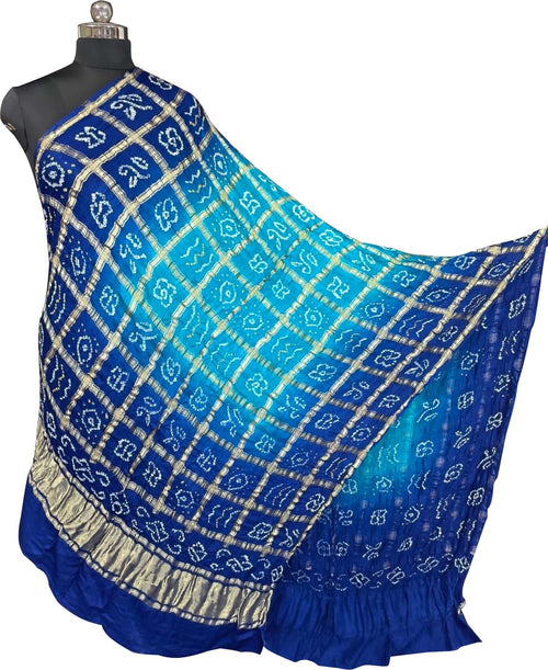 Blue Bandhani Gajji Silk Checks Design Dupatta