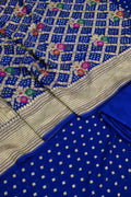 Blue Bandhani Georgette Three Piece Unstitched Suit With Meenakari Dupatta