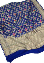 Blue Bandhani Georgette Three Piece Unstitched Suit With Meenakari Dupatta