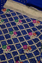 Blue Bandhani Georgette Three Piece Unstitched Suit With Meenakari Dupatta