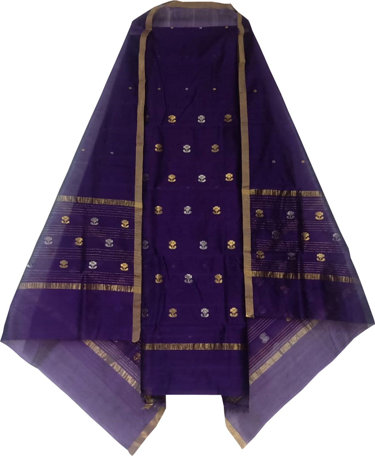 Blue Chanderi Handloom Cotton Silk Two Piece Unstitched Suit Set