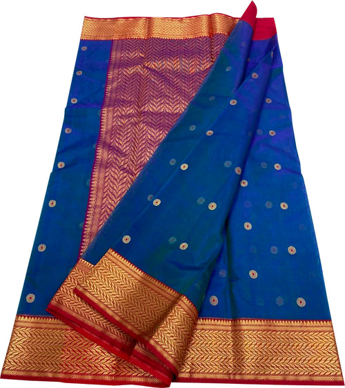 Blue Chanderi Katan Silk Saree Handloom Weave Festive