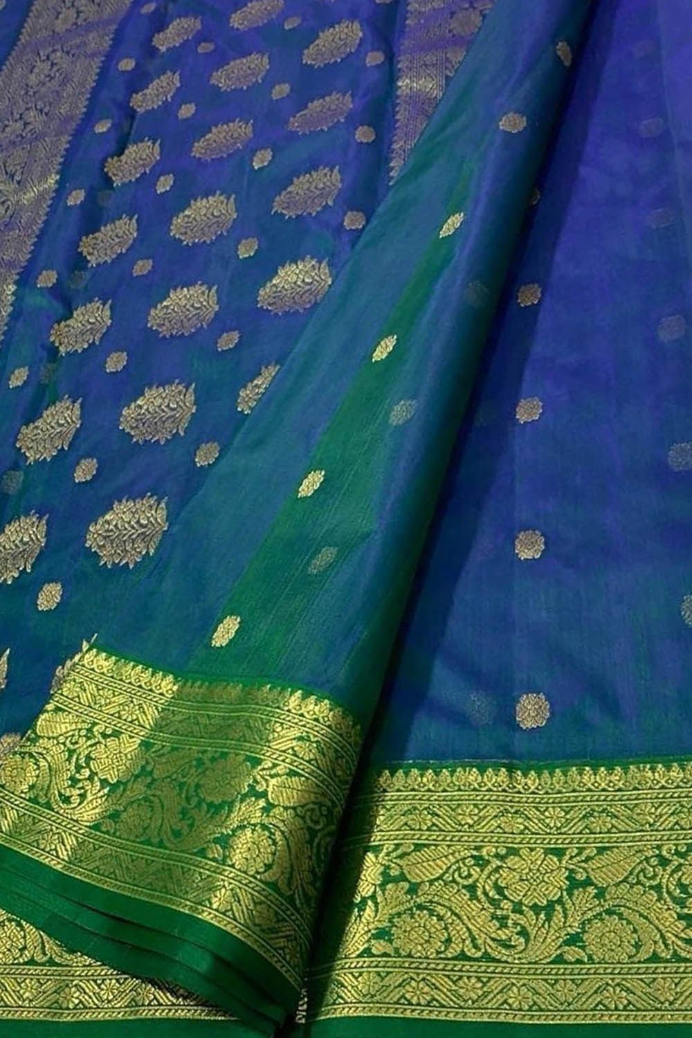 Blue Chanderi Handloom Pure Katan Silk Saree