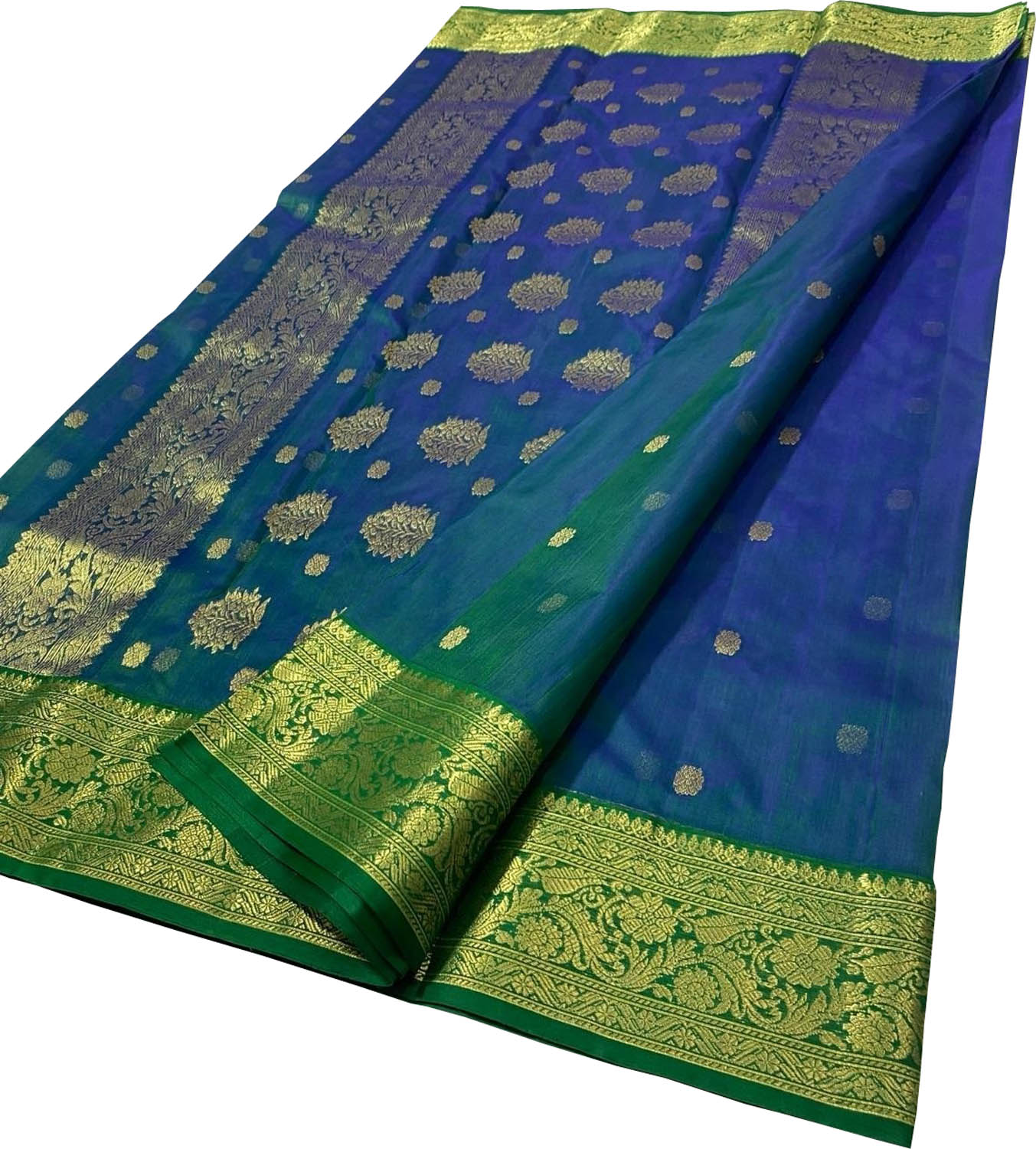 Blue Chanderi Handloom Pure Katan Silk Saree